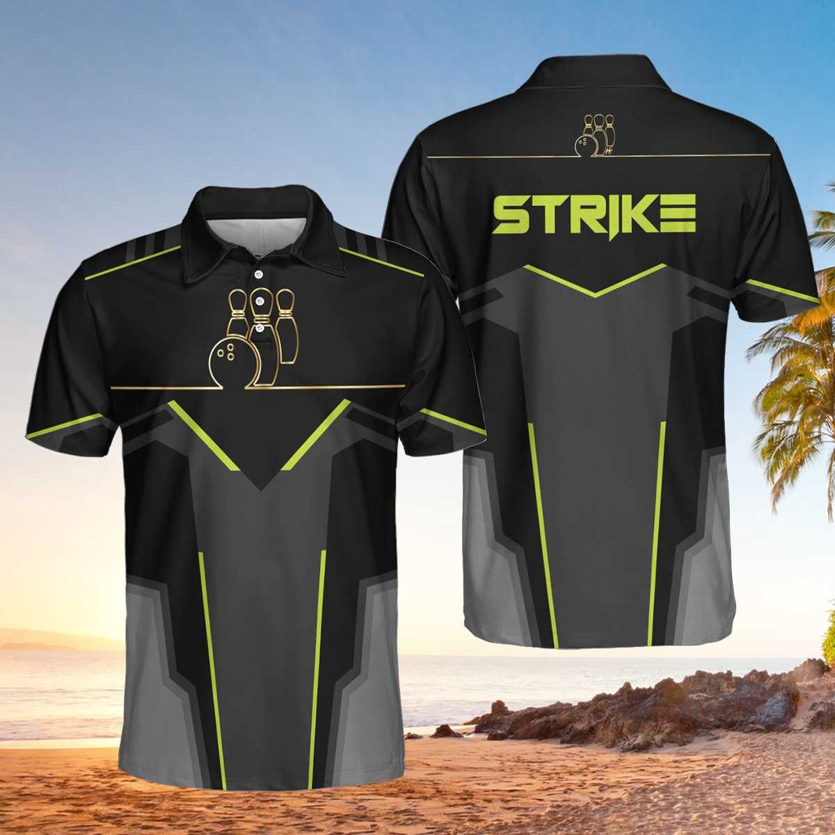 Bowling Strike Neon Line Basic Men'S Polo Shirt #V Bowling Strike Neon Line Basic Men'S Polo Shirt #V