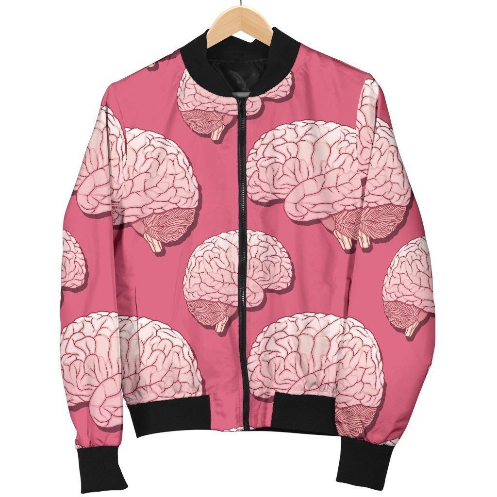 Brain Pink Pattern Print Women Casual Bomber Jacket Brain Pink Pattern Print Women Casual Bomber Jacket