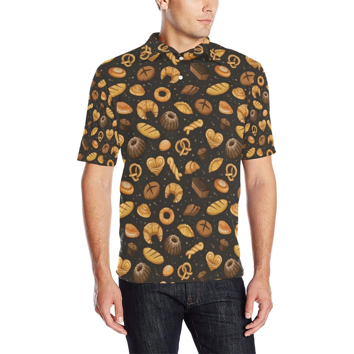 Bread Pattern Print Design 05 Men Polo Shirt Bread Pattern Print Design 05 Men Polo Shirt