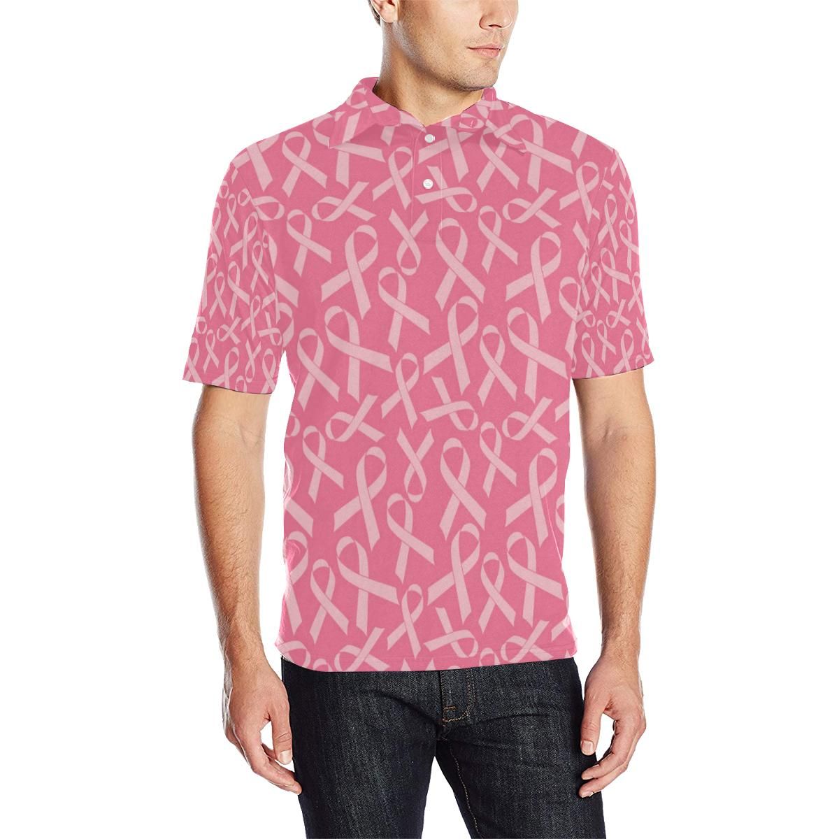 Breast Cancer Awareness Themed Men Polo Shirt Breast Cancer Awareness Themed Men Polo Shirt