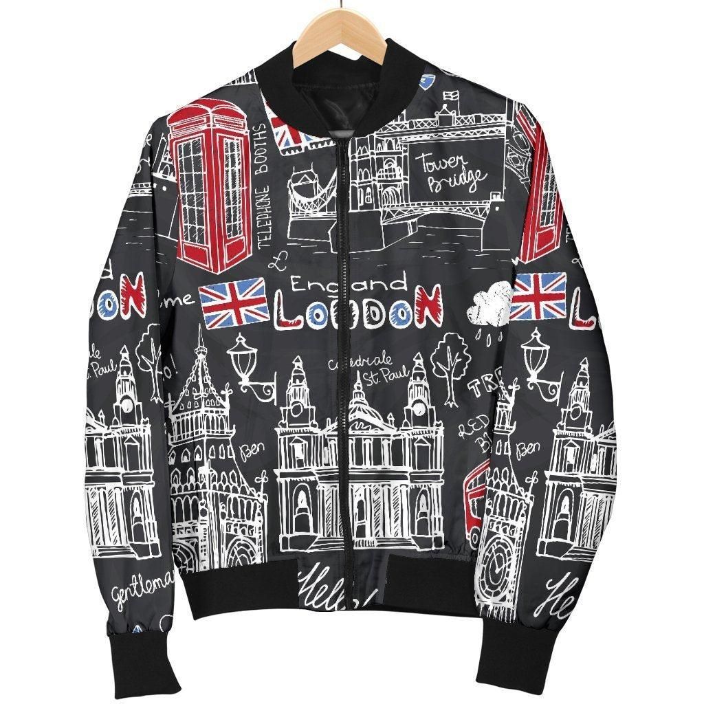 British Pattern Print Women Casual Bomber Jacket British Pattern Print Women Casual Bomber Jacket
