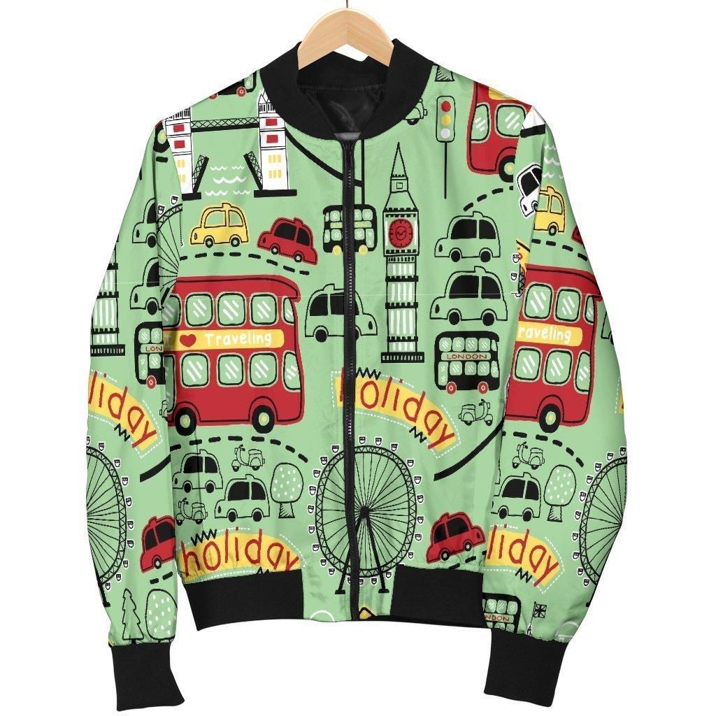 British Print Pattern Women Casual Bomber Jacket British Print Pattern Women Casual Bomber Jacket
