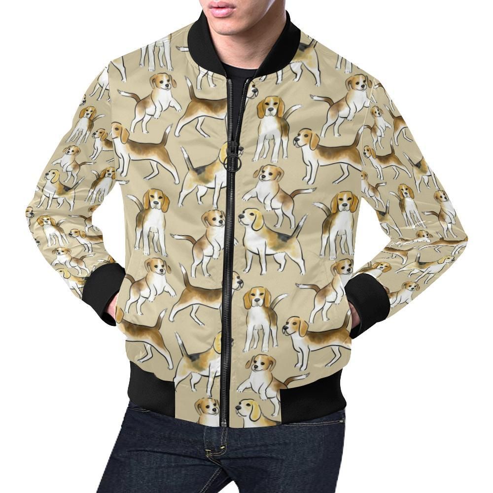 Brown Beagle Paw Pattern Print Mens Bomber Jacket Brown Beagle Paw Pattern Print Mens Bomber Jacket