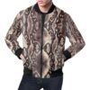Brown Snakeskin Python Skin Pattern Print Mens Bomber Jacket