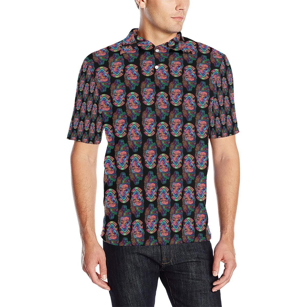 Buddha Head Colorful Print Men Polo Shirt Buddha Head Colorful Print Men Polo Shirt