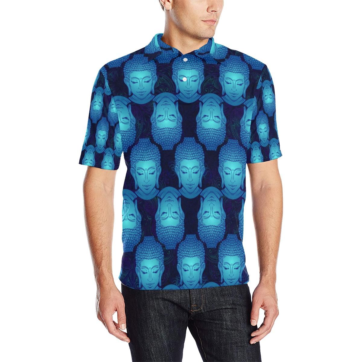 Buddha Head Mandala Men Polo Shirt Buddha Head Mandala Men Polo Shirt