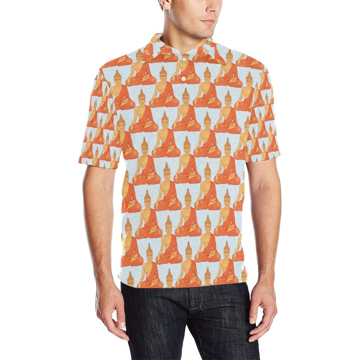 Buddha Pattern Print Men Polo Shirt Buddha Pattern Print Men Polo Shirt