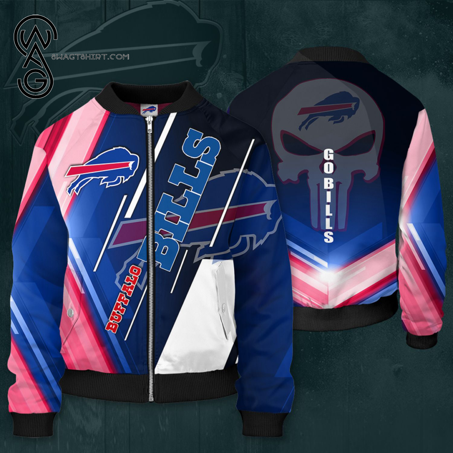 Buffalo Bills Skull All Over Printed Bomber Jacket Buffalo Bills Skull All Over Printed Bomber Jacket