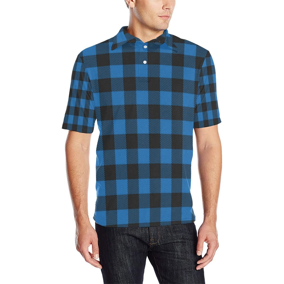 Buffalo Check Blue Pattern Print Design 03 Men Polo Shirt Buffalo Check Blue Pattern Print Design 03 Men Polo Shirt