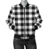 Buffalo Plaid Women's Bomber Jacket White Black A10 Bomber Jacket