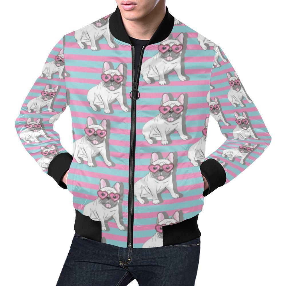 Bulldog Heart Sunglasses Pattern Print Mens Bomber Jacket Bulldog Heart Sunglasses Pattern Print Mens Bomber Jacket