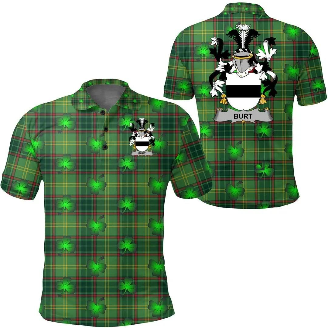 Burton Ireland Polo Shirt - Irish National Plaid with Shamrock - Irish Family Crest A7 Burton Ireland Polo Shirt - Irish National Plaid with Shamrock - Irish Family Crest A7