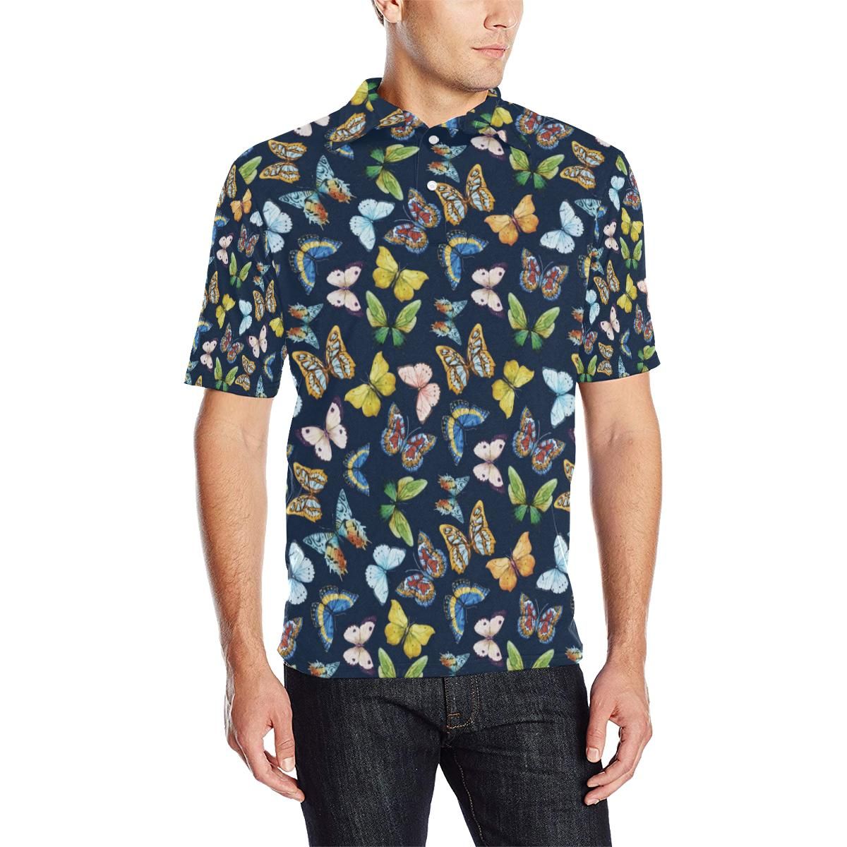 Butterfly Beautiful Print Pattern Men Polo Shirt Butterfly Beautiful Print Pattern Men Polo Shirt