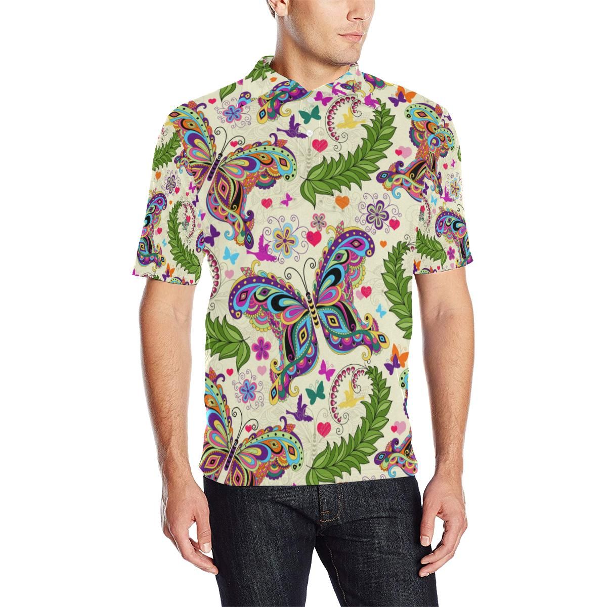 Butterfly Colorful Indian Style Men Polo Shirt Butterfly Colorful Indian Style Men Polo Shirt