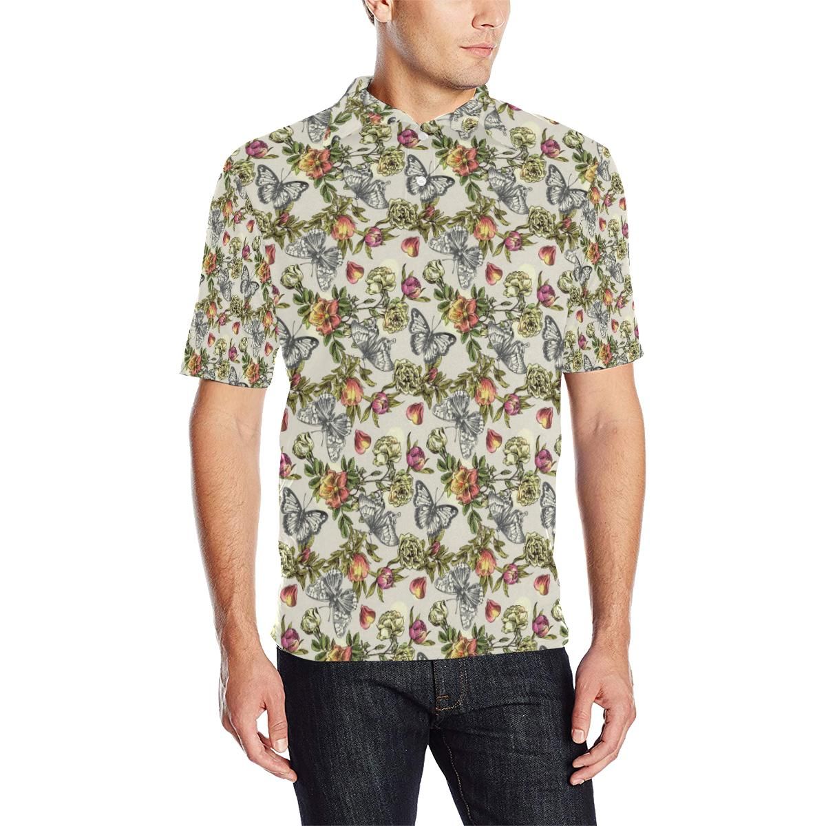 Butterfly Flower Pattern Print Design 06 Men Polo Shirt Butterfly Flower Pattern Print Design 06 Men Polo Shirt