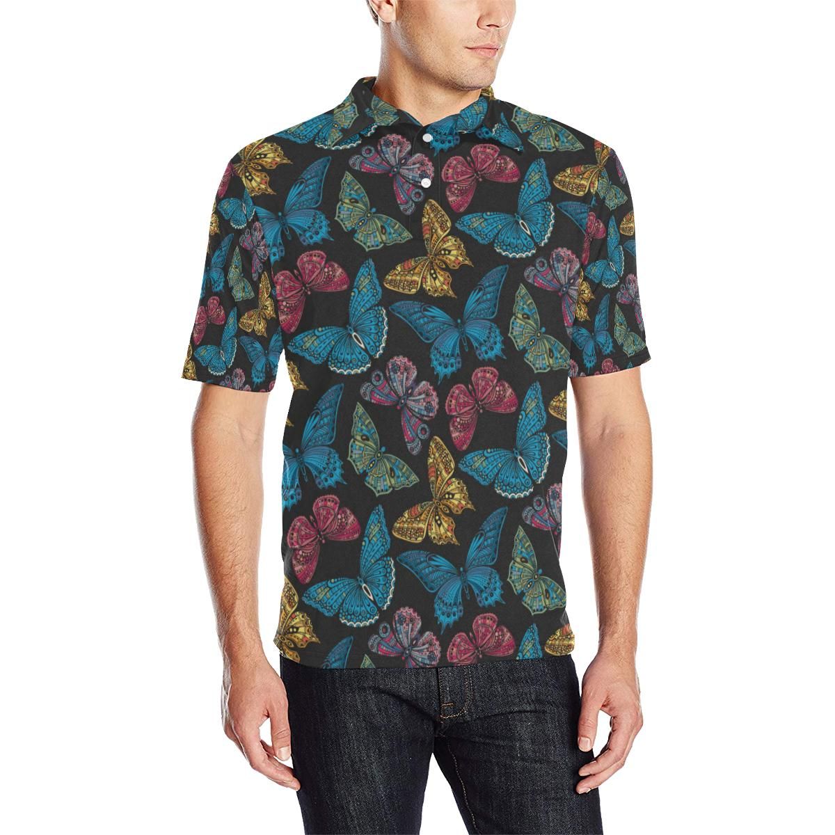 Butterfly Mandala Style Men Polo Shirt Butterfly Mandala Style Men Polo Shirt