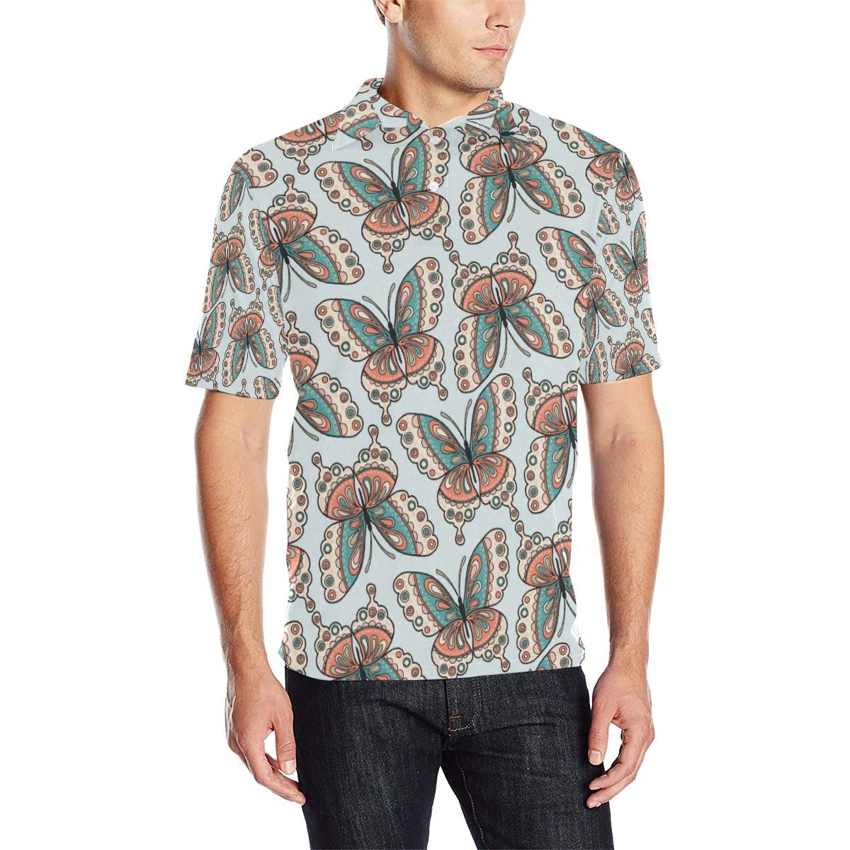 Butterfly Pattern Men Polo Shirt Butterfly Pattern Men Polo Shirt