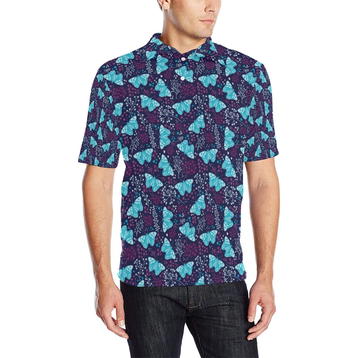 Butterfly Pattern Print Design 011 Men Polo Shirt Butterfly Pattern Print Design 011 Men Polo Shirt