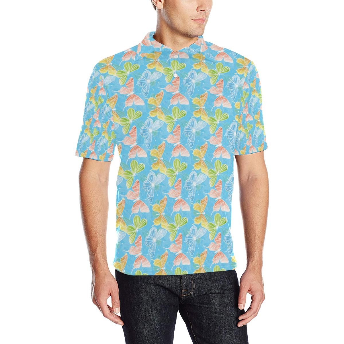 Butterfly Pattern Print Design 05 Men Polo Shirt Butterfly Pattern Print Design 05 Men Polo Shirt