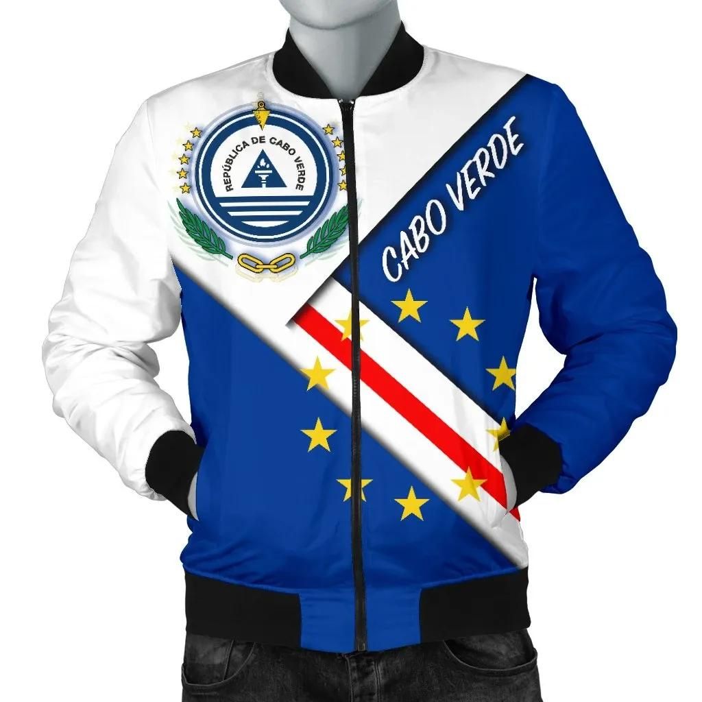 Cabo Verde Men's Bomber Jacket - Cabo Verde Flag And Coat Of Arms - BN25 Bomber Jacket Cabo Verde Men's Bomber Jacket - Cabo Verde Flag And Coat Of Arms - BN25 Bomber Jacket