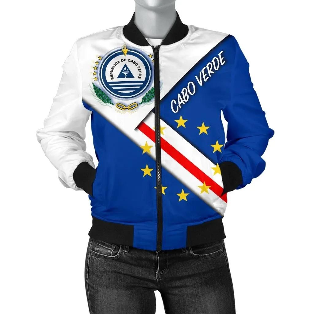 Cabo Verde Women's Bomber Jacket - Cabo Verde Flag And Coat Of Arms - BN25 Bomber Jacket Cabo Verde Women's Bomber Jacket - Cabo Verde Flag And Coat Of Arms - BN25 Bomber Jacket
