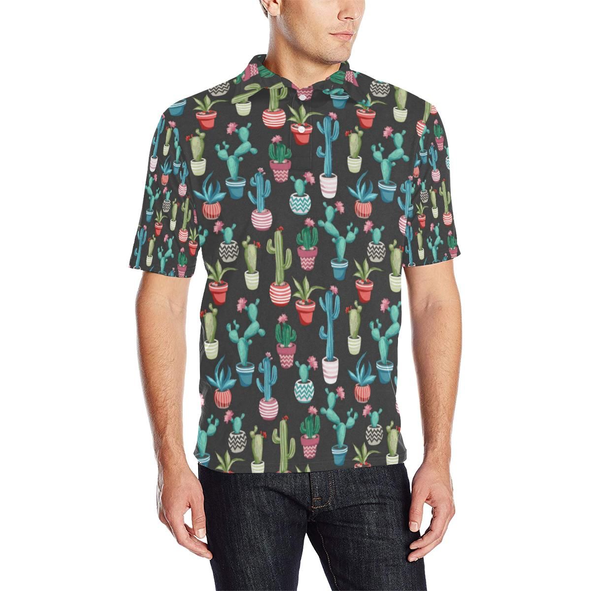 Cactus Pattern Print Design 02 Men Polo Shirt Cactus Pattern Print Design 02 Men Polo Shirt