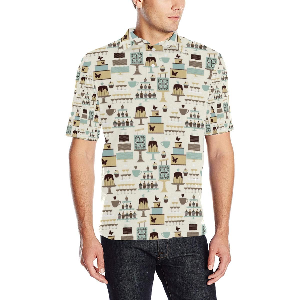 Cake Pattern Print Design 02 Men Polo Shirt Cake Pattern Print Design 02 Men Polo Shirt