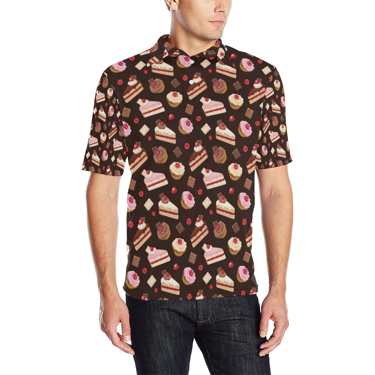 Cake Pattern Print Design 04 Men Polo Shirt Cake Pattern Print Design 04 Men Polo Shirt