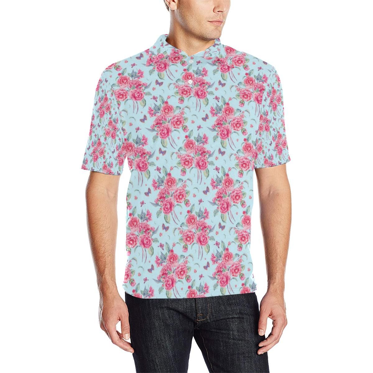 Camellia Pattern Print Design 01 Men Polo Shirt Camellia Pattern Print Design 01 Men Polo Shirt