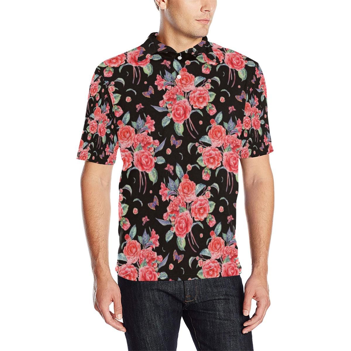 Camellia Pattern Print Design Cm03 Men Polo Shirt Camellia Pattern Print Design Cm03 Men Polo Shirt