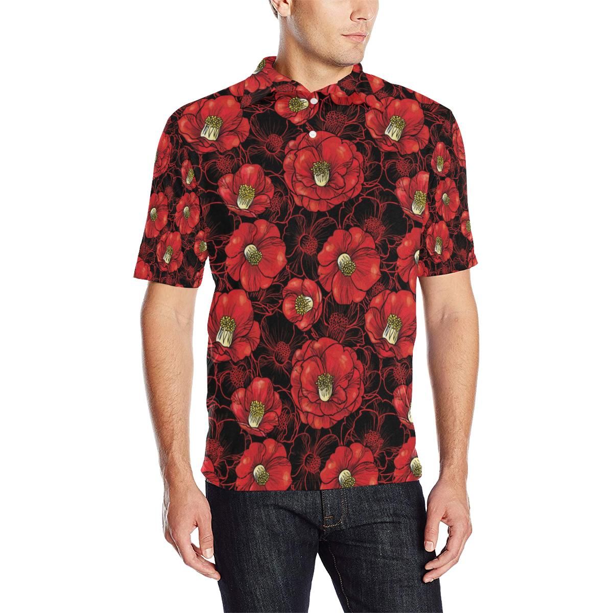 Camellia Pattern Print Design Cm06 Men Polo Shirt Camellia Pattern Print Design Cm06 Men Polo Shirt