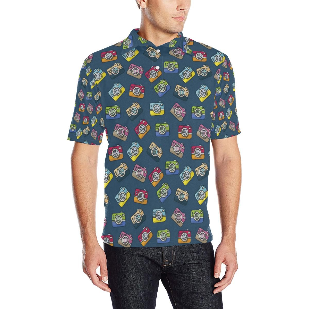 Camera Pattern Print Design 03 Men Polo Shirt Camera Pattern Print Design 03 Men Polo Shirt