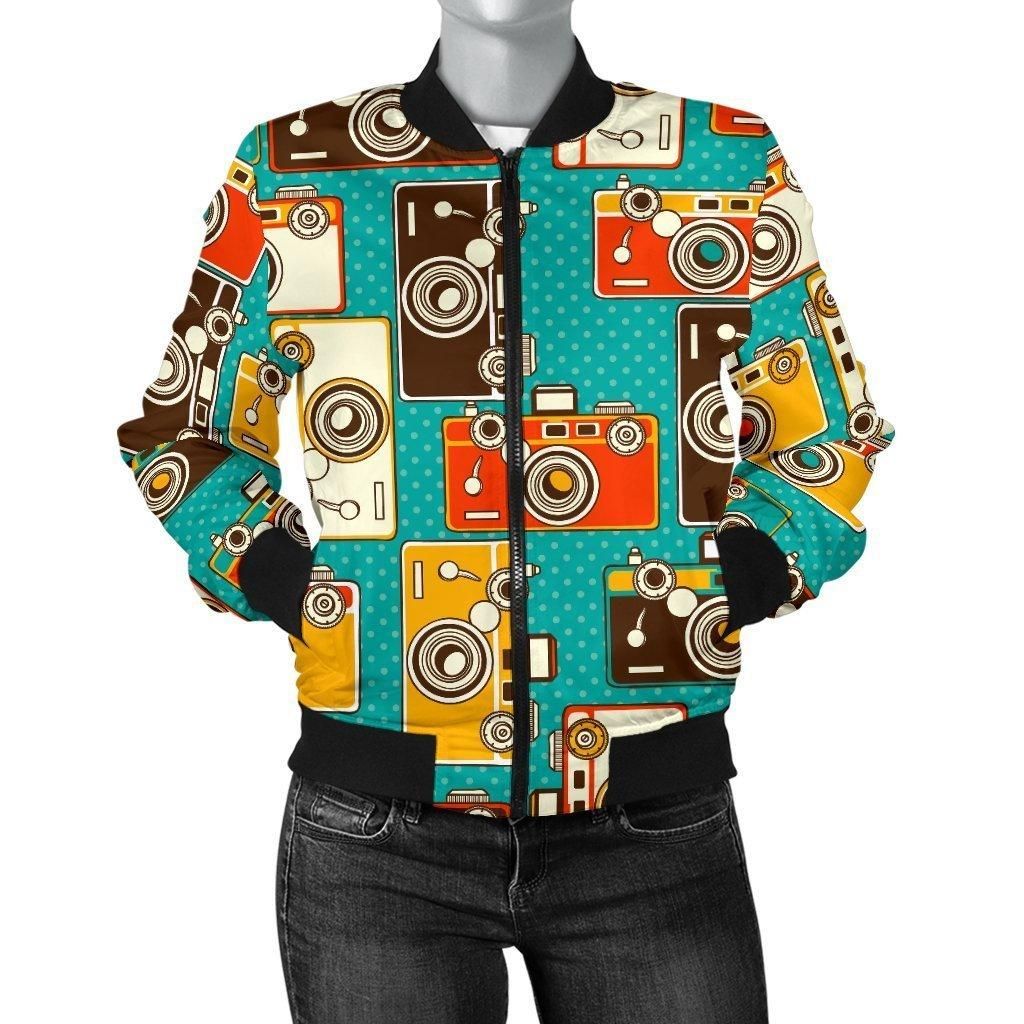 Camera-Print-Pattern-Women-Casual-Bomber-Jacket-1