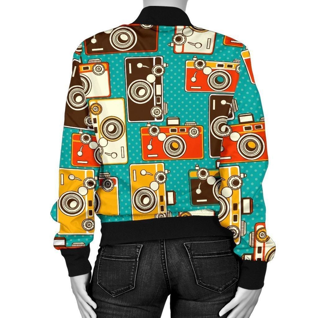 Camera-Print-Pattern-Women-Casual-Bomber-Jacket-2