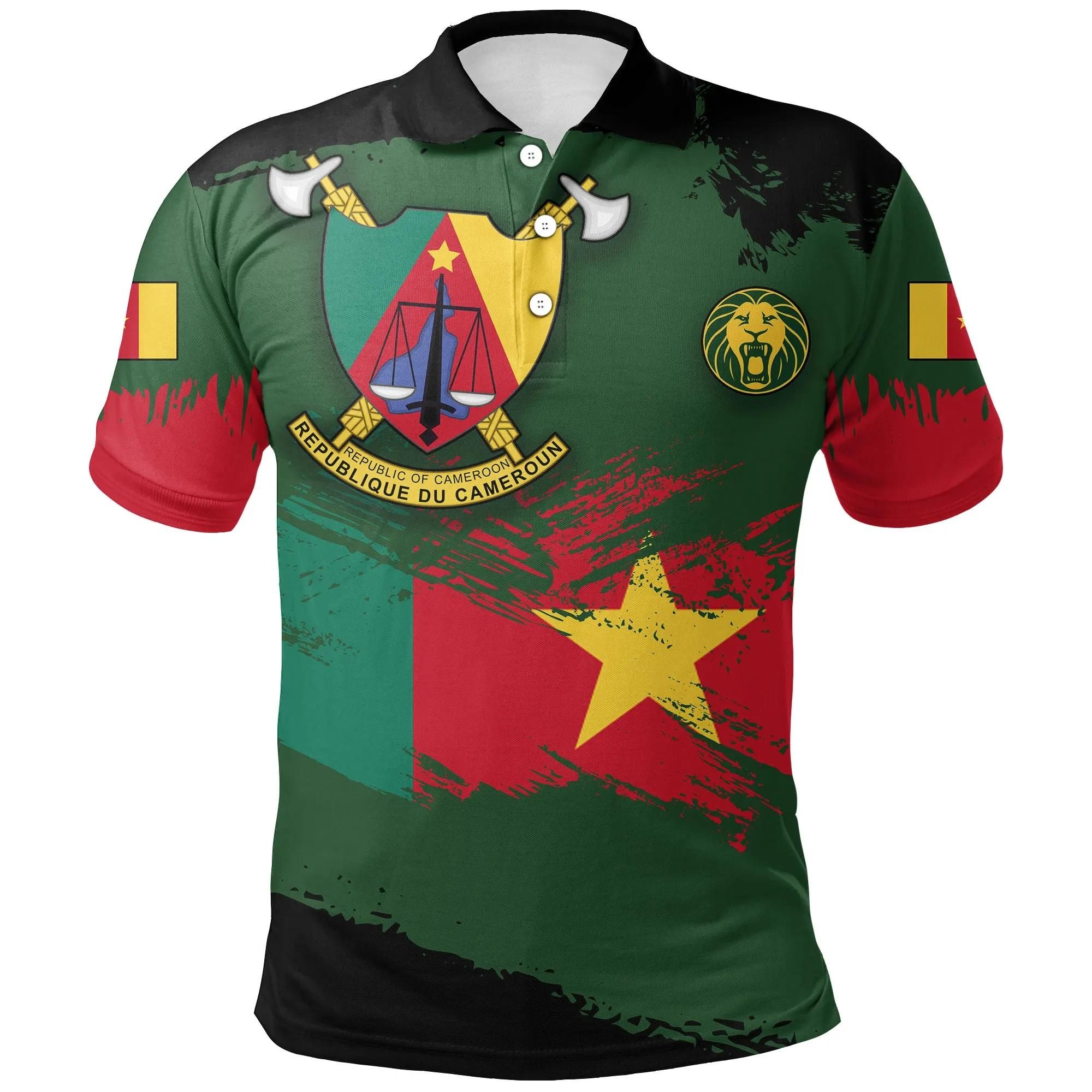 Cameroon Polo Shirt - Cameroon Flag Brush A02 Cameroon Polo Shirt - Cameroon Flag Brush A02