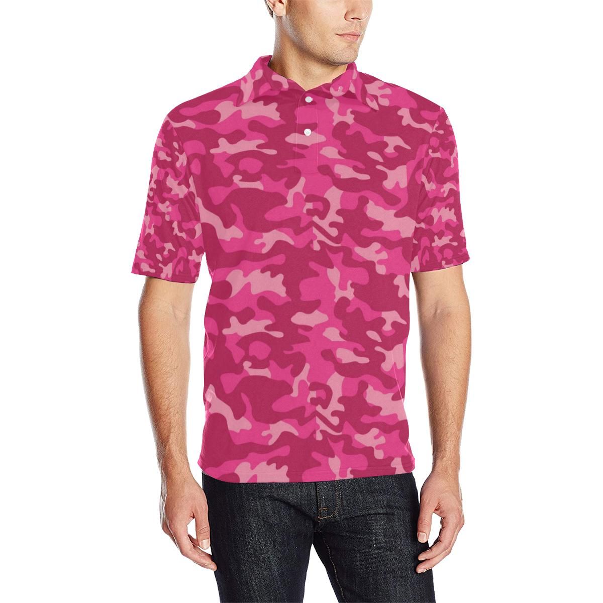 Camo Pink Pattern Print Design 01 Men Polo Shirt Camo Pink Pattern Print Design 01 Men Polo Shirt