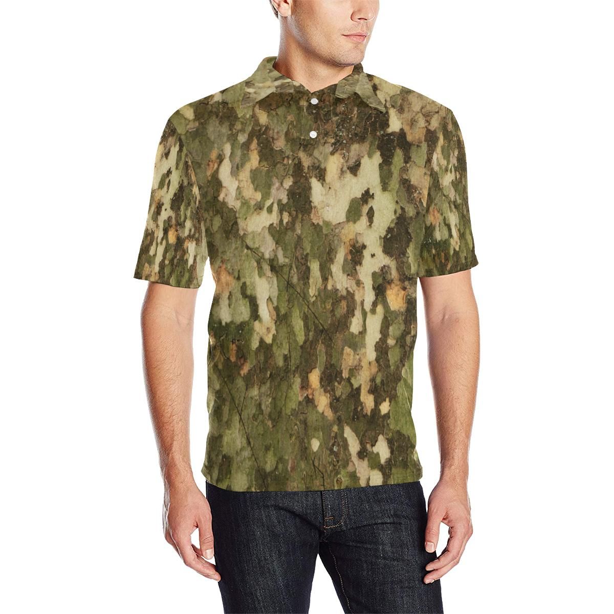 Camo Realistic Tree Texture Print Men Polo Shirt Camo Realistic Tree Texture Print Men Polo Shirt