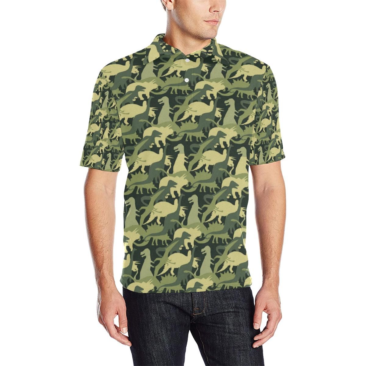Camouflage Dinosaur Pattern Print Design 03 Men Polo Shirt Camouflage Dinosaur Pattern Print Design 03 Men Polo Shirt