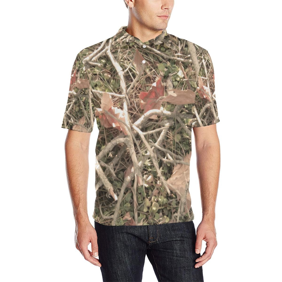 Camouflage Realistic Tree Authumn Print Men Polo Shirt Camouflage Realistic Tree Authumn Print Men Polo Shirt