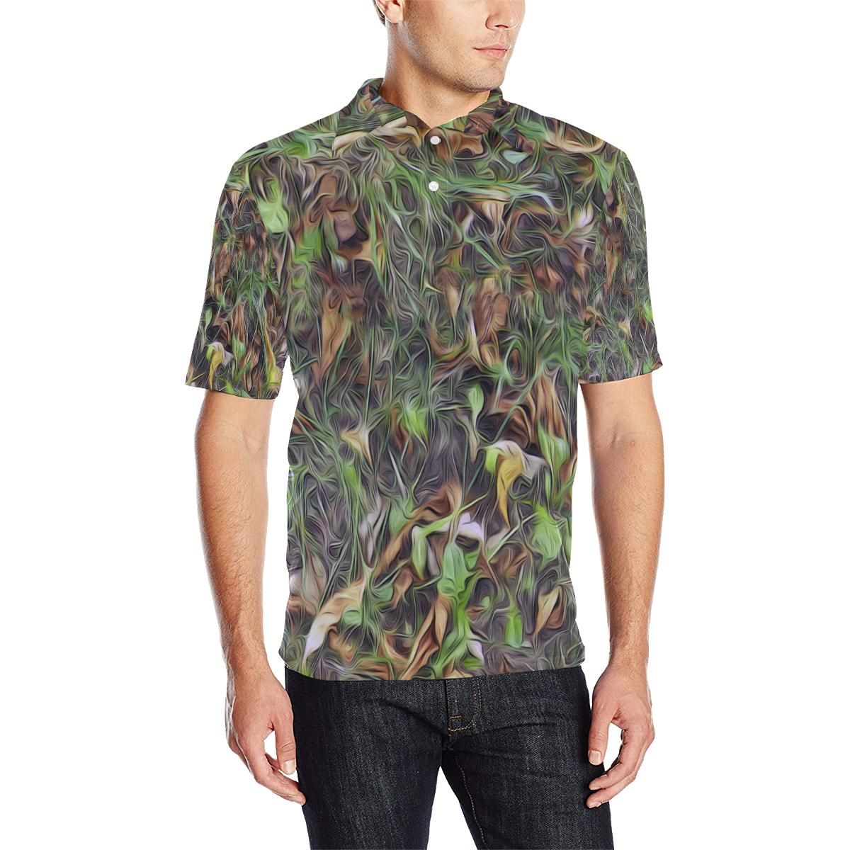 Camouflage Realistic Tree Print Men Polo Shirt Camouflage Realistic Tree Print Men Polo Shirt
