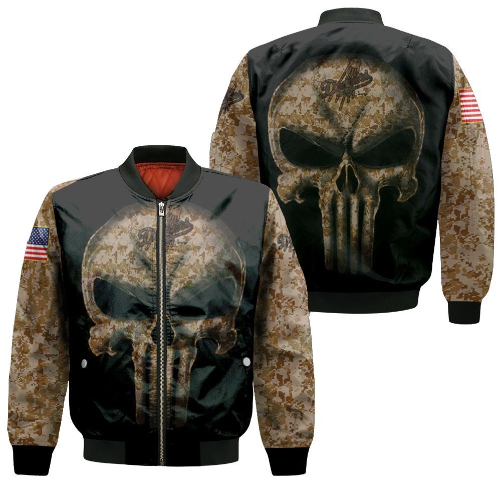 Camouflage Skull Dodgers American Flag Bomber Jacket Camouflage Skull Dodgers American Flag Bomber Jacket
