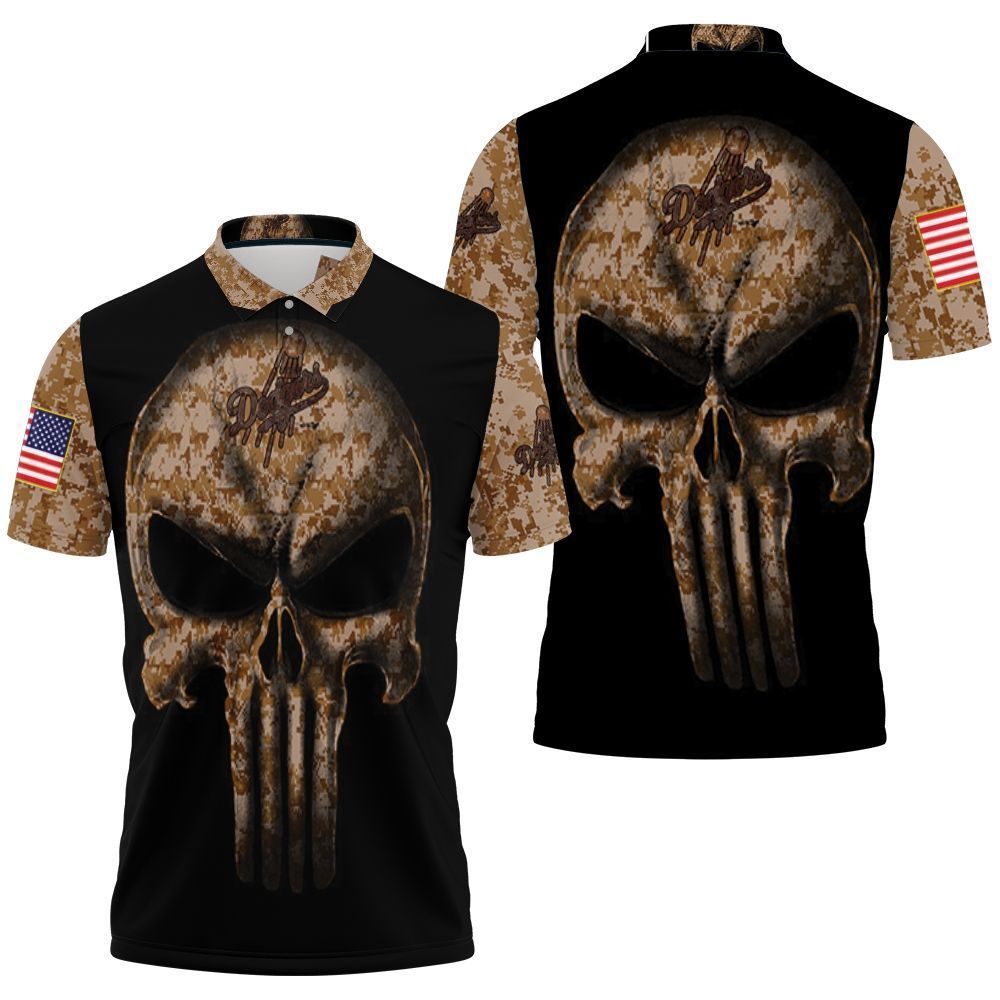 Camouflage Skull Dodgers American Flag Polo Shirt Camouflage Skull Dodgers American Flag Polo Shirt