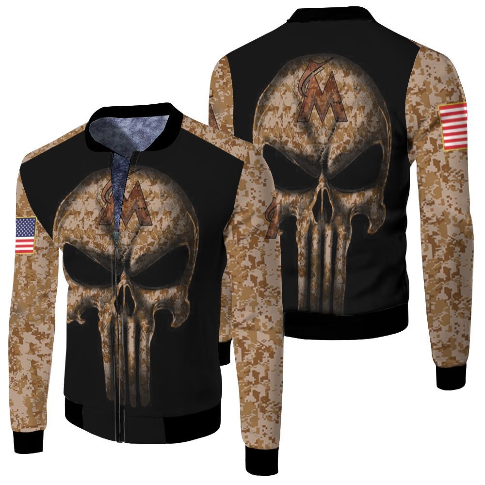 Camouflage Skull Marlins American Flag Bomber Jacket Camouflage Skull Marlins American Flag Bomber Jacket