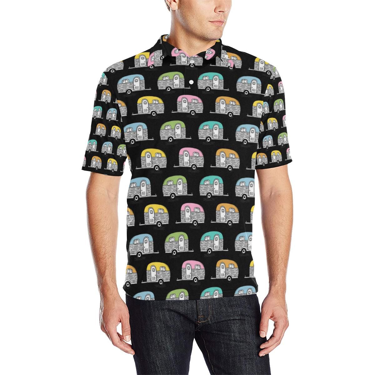 Camper Pattern Camping Themed No 2 Print Men Polo Shirt Camper Pattern Camping Themed No 2 Print Men Polo Shirt