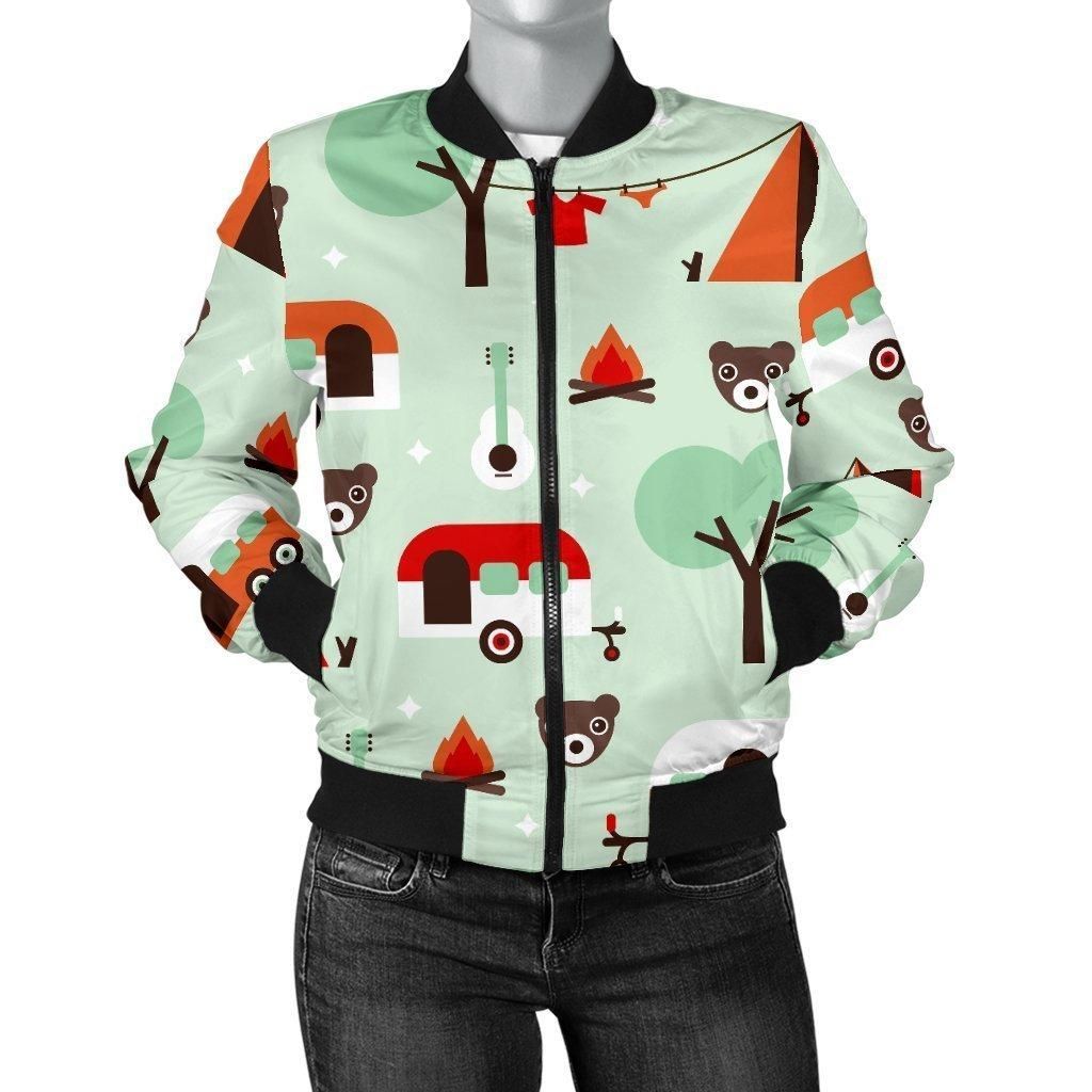 Camper-Pattern-Print-Women-Casual-Bomber-Jacket-2