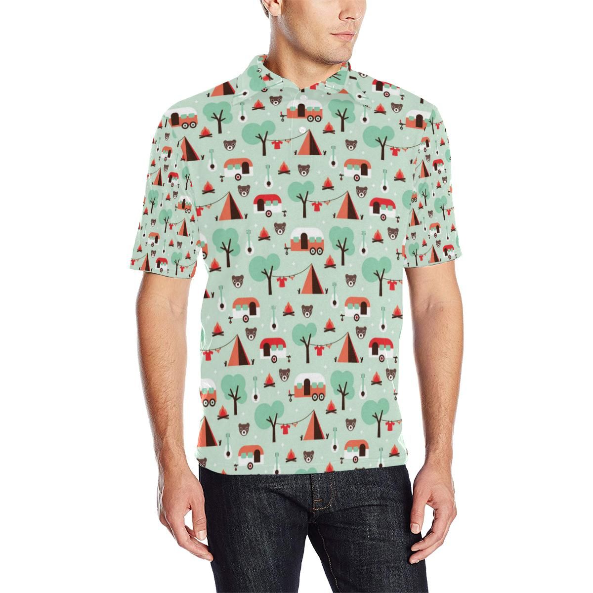 Camper Tent Pattern Print Design 01 Men Polo Shirt Camper Tent Pattern Print Design 01 Men Polo Shirt