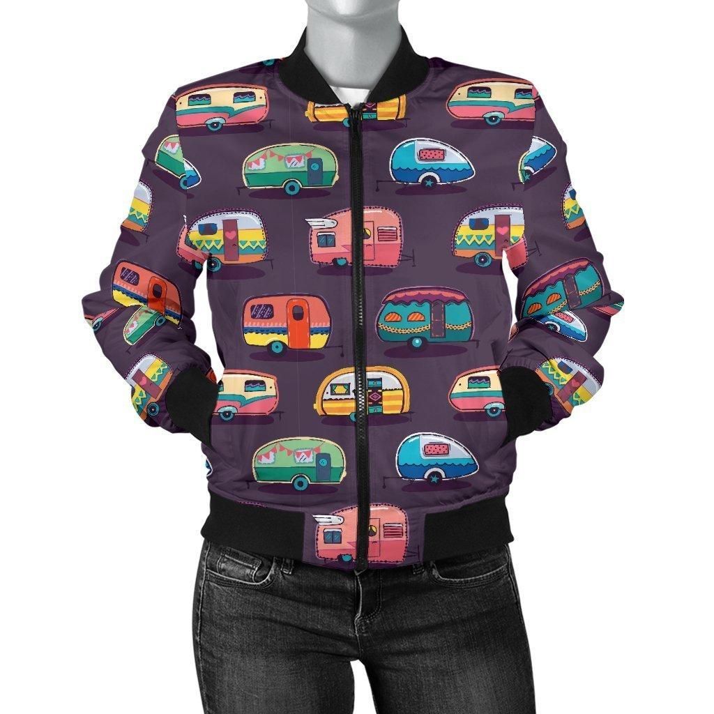 Camper-Van-Pattern-Print-Women-Casual-Bomber-Jacket-1