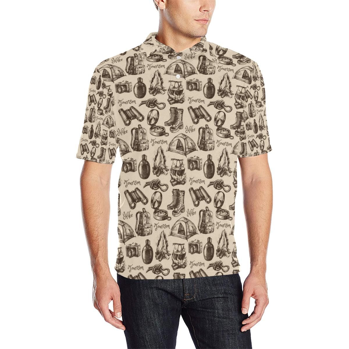 Camping Pattern Print Design 01 Men Polo Shirt Camping Pattern Print Design 01 Men Polo Shirt