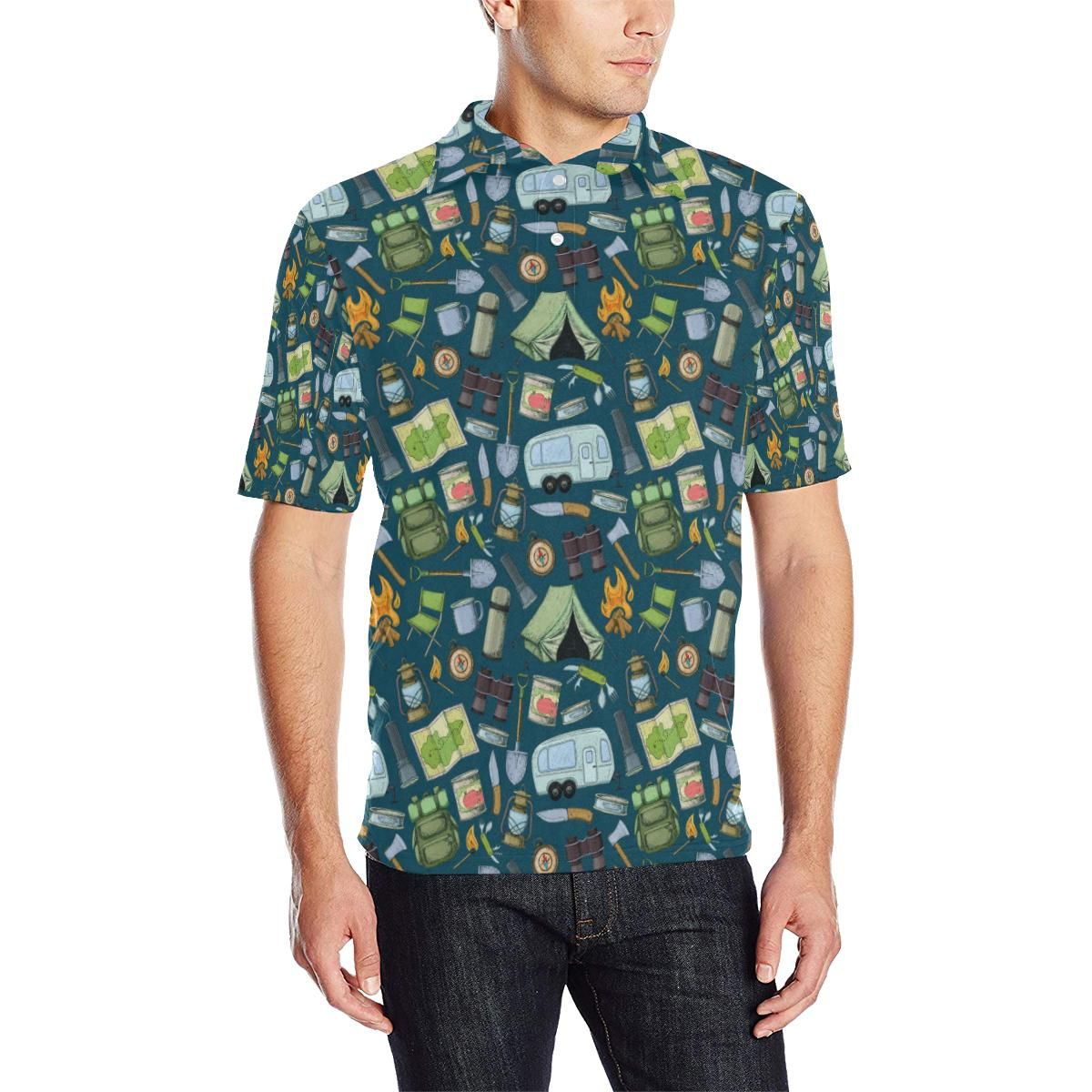 Camping Pattern Print Design 02 Men Polo Shirt Camping Pattern Print Design 02 Men Polo Shirt
