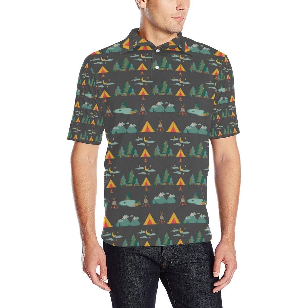 Camping Tent Pattern Print Design 03 Men Polo Shirt Camping Tent Pattern Print Design 03 Men Polo Shirt
